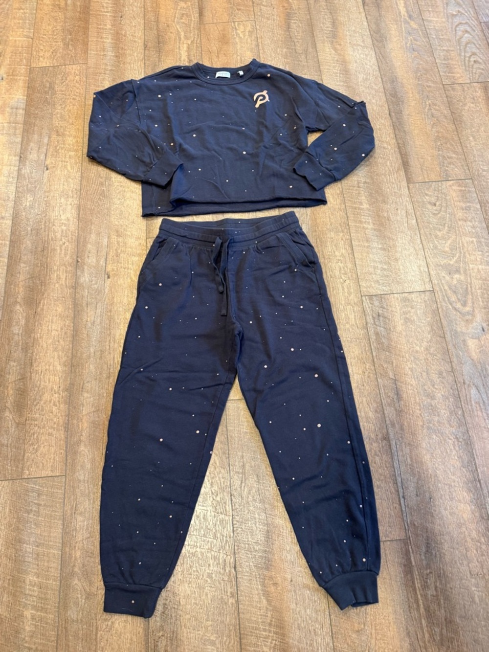 Peloton Navy Lounge Set Crewneck Sweatshirt & Sweatpants Star Pattern Size SM